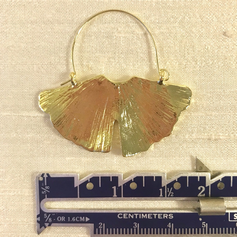 Anthro Golden Ginko Leaf Earrings - Picture 5 of 6